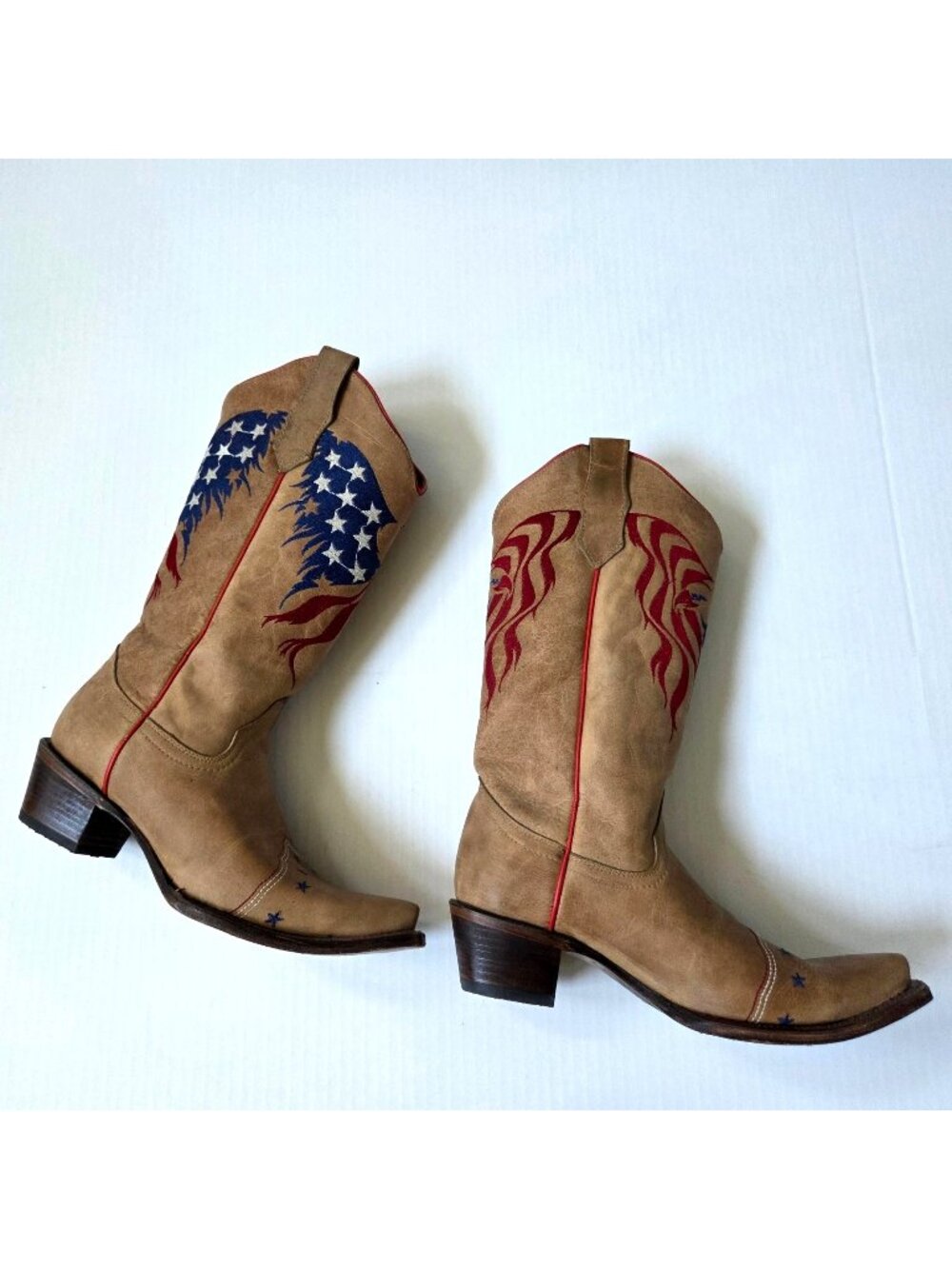 Circle G Boots Womens 9.5 Brown Leather Eagle Flag Embroidered Western Cowgirl